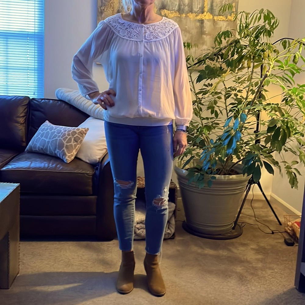 Chico’s cream blouse with lace details